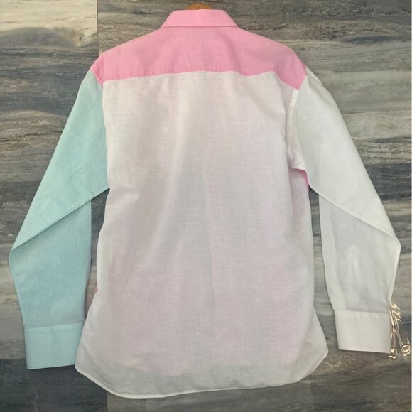 Bertigo Mens Colorblock Button-Up Shirt Pink/Blue/White Cotton S - Picture 7 of 10